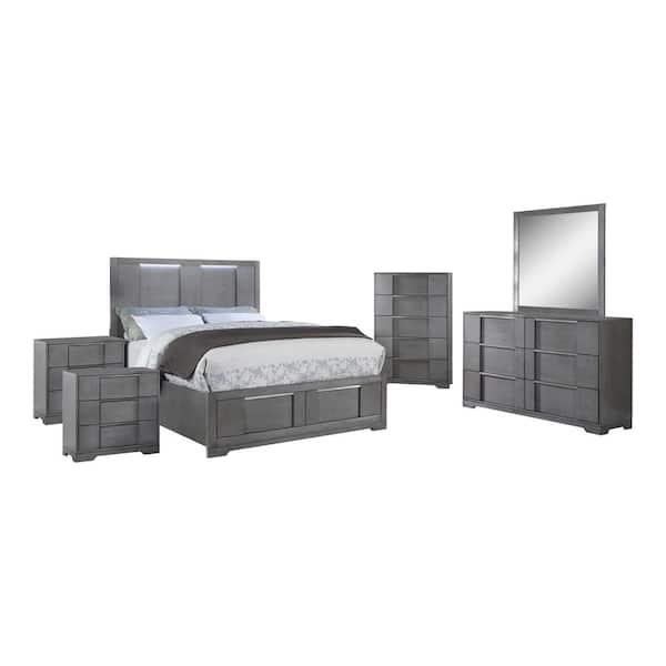 Furniture of America Invern 6-Piece Gray California King Wood Bedroom Set