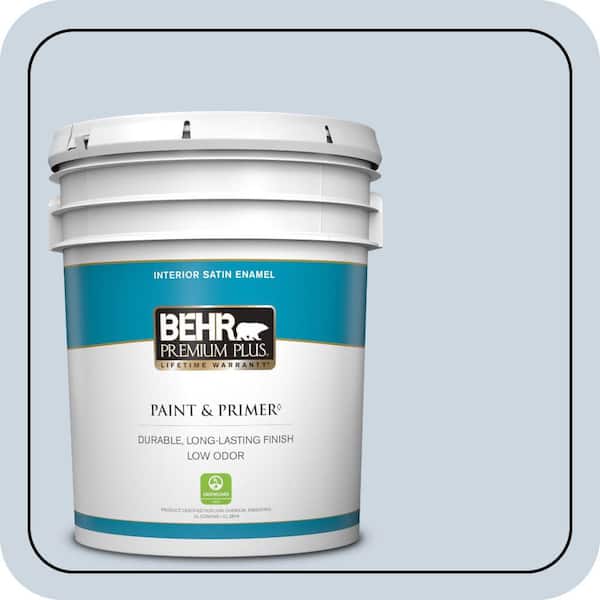 BEHR PREMIUM PLUS 5 gal. #MQ3-60 Blue Gossamer Satin Enamel Low Odor Interior Paint & Primer