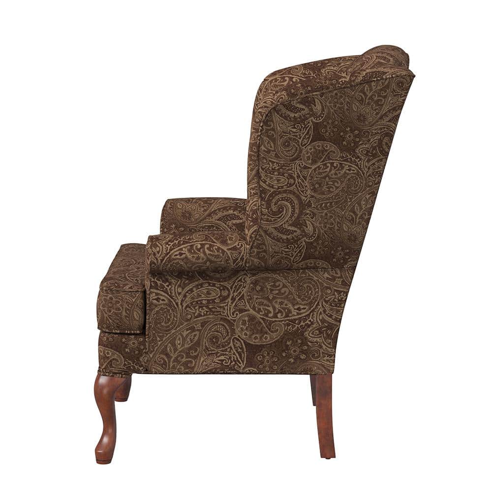 Traditional Coco Brown Chenille Wingback Handcrafted Accent Chair