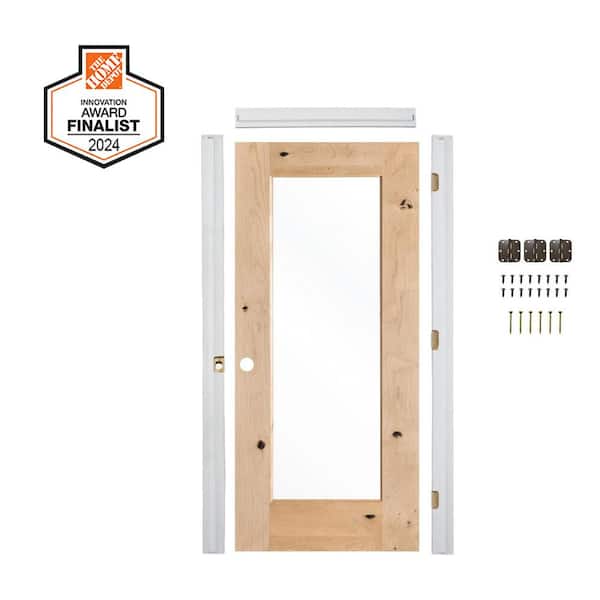 Krosswood Doors DIY RTA Kit 24in.x80in. Right-Hand 1-Lite Clear Glass Unfinished KnottyAlder Wood Single Ready To Assemble Interior Door