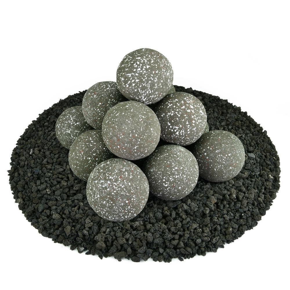 4 in. Set of 14 Ceramic Fire Balls in Charcoal Gray Speckled
