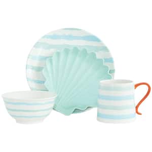 Ocean Sunrise 16-Piece Coastal White Ceramic Dinnerware Set (Service for 4)