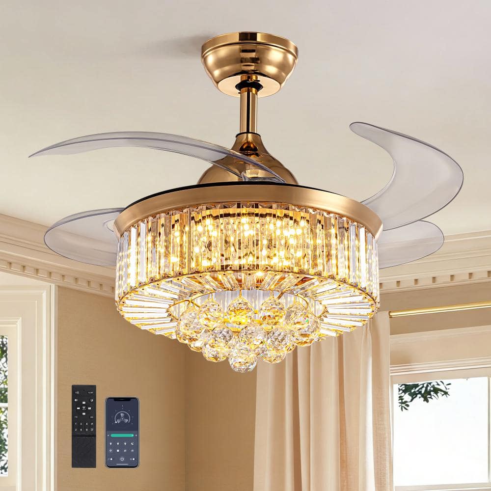 36 in. Gold Crystal Retractable Fandelier with Dimmable LED, Remote and App Control, 6-Speed DC Motor price history on PriceWatchPro