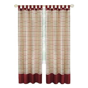 Tattersall 52 in. W x 84 in. L Polyester Light Filtering Window Panel in Burgundy