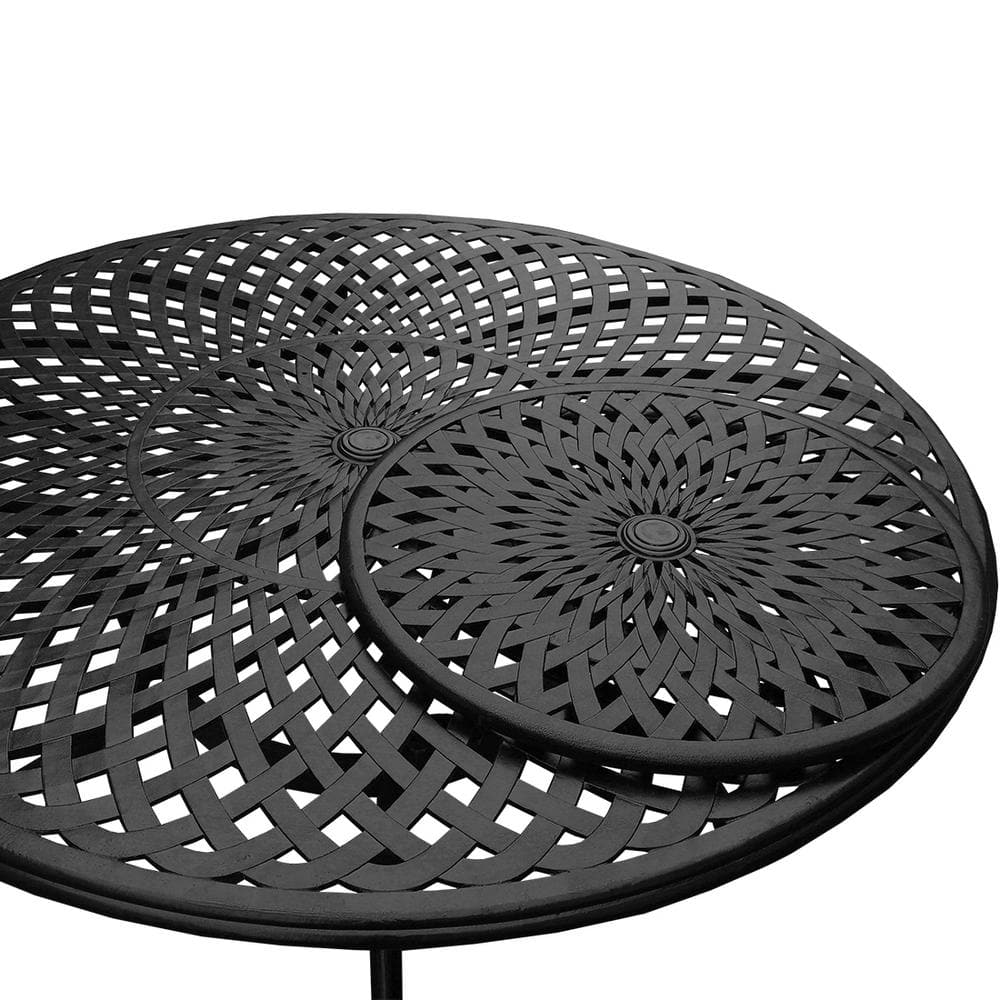 Large Black Aluminum Round Outdoor Dining Table with Lazy Susan