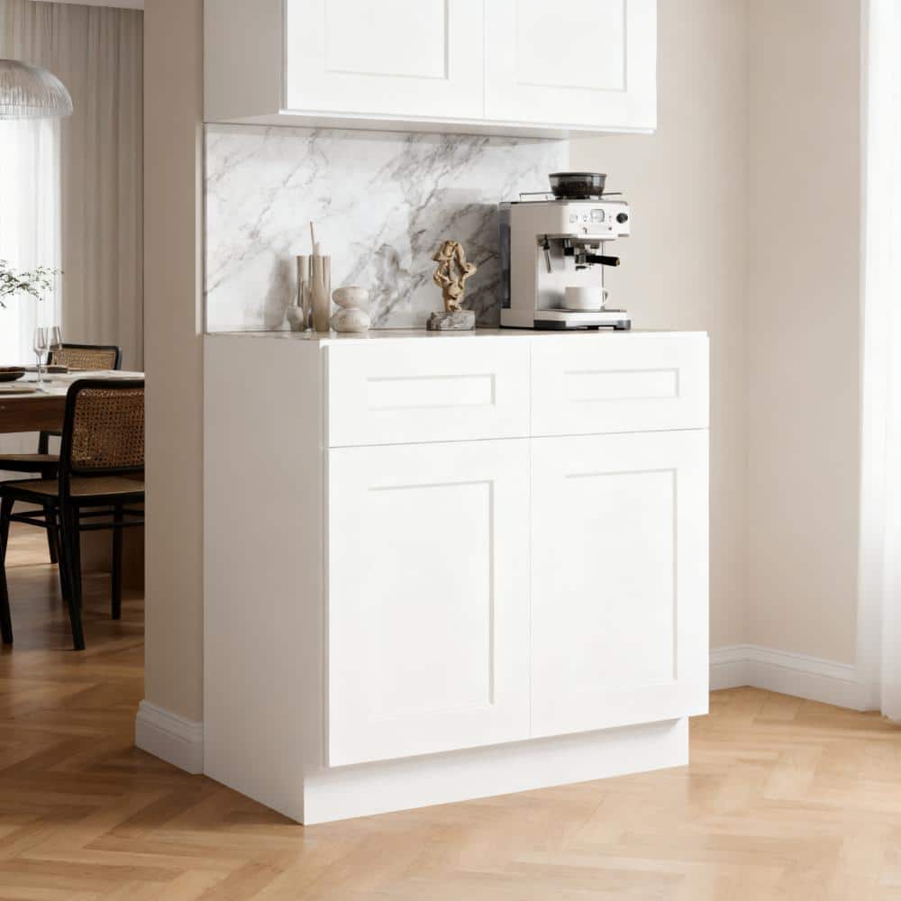 "33"" White Shaker Base Cabinet with Soft-Close Drawer & Adjustable Shelf, Solid Wood RTA for Kitchen Garage" price history on PriceWatchPro
