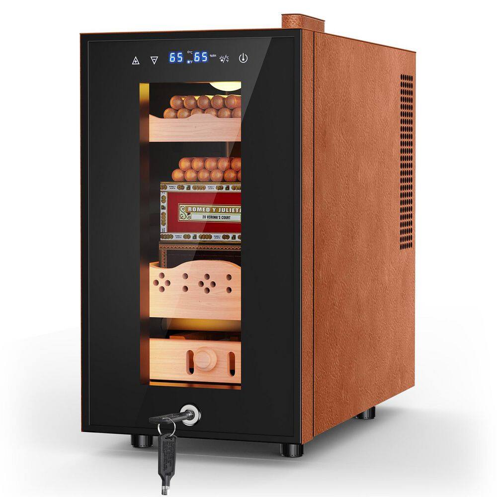 10.2 in. Single Zone Electric Cigar Humidor 25L Storage 200 Counts with Lock Humidity and Temperature Control in Brown price history on PriceWatchPro