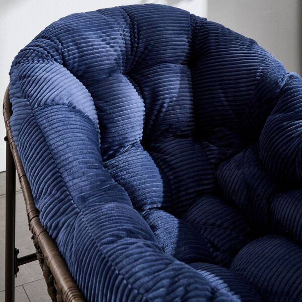Wicker Outdoor Rocking Chair with Navy Blue Cushion, Rattan