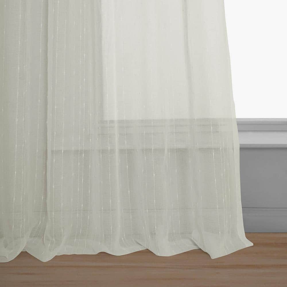 White Sheer Striped Faux Linen 108" Window Panel