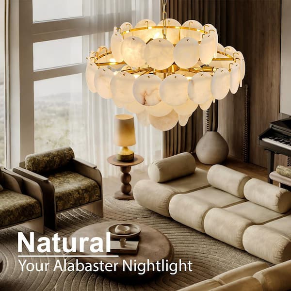 YUYI D31.5 in. 12-Light White Alabaster Round Chandelier,Modern
