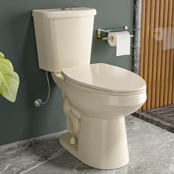 ADA Toilet 17 in. Chair Height 1.1/1.6 GPF Dual Flush Elongated 2-pcs Toilet in Bone with Map Flush 1000g, Seat Included