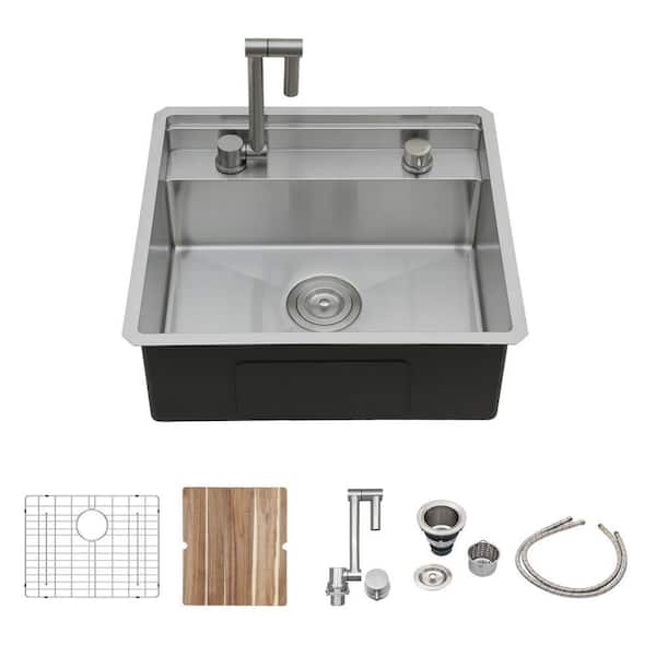16-Gauge Stainless Steel 21 in. Undermount Bar Sink in Brushed with Folding Faucet