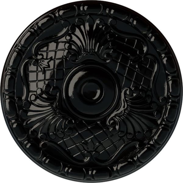 Ekena Millwork 15-3/4 in. x 5/8 in. Amelia Urethane Ceiling Medallion (Fits Canopies upto 4-1/8 in.), Black Pearl