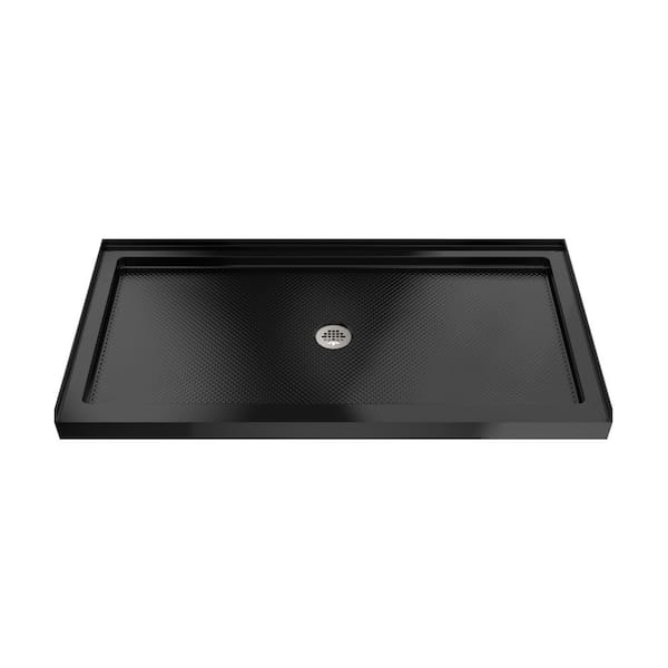 SlimLine 60 in. L x 36 in. W Alcove Rectangular Black Shower Pan Base with 2 in. Round Center Drain in Polished Nickel