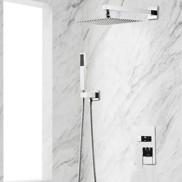 2-Spray Patterns with 2.5 GPM 10 in. Wall Mounting Dual Shower Heads in Polished Chrome