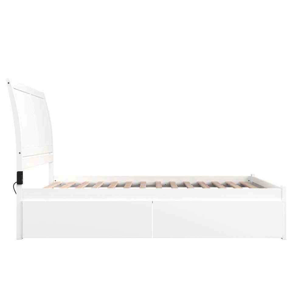 White Queen Wood Platform Bed with Storage Drawers