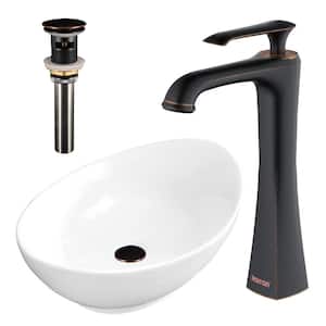 Valera 23 in. Vitreous China Vessel Bathroom Sink in White with Faucet and drain in Oil Rubbed Bronze
