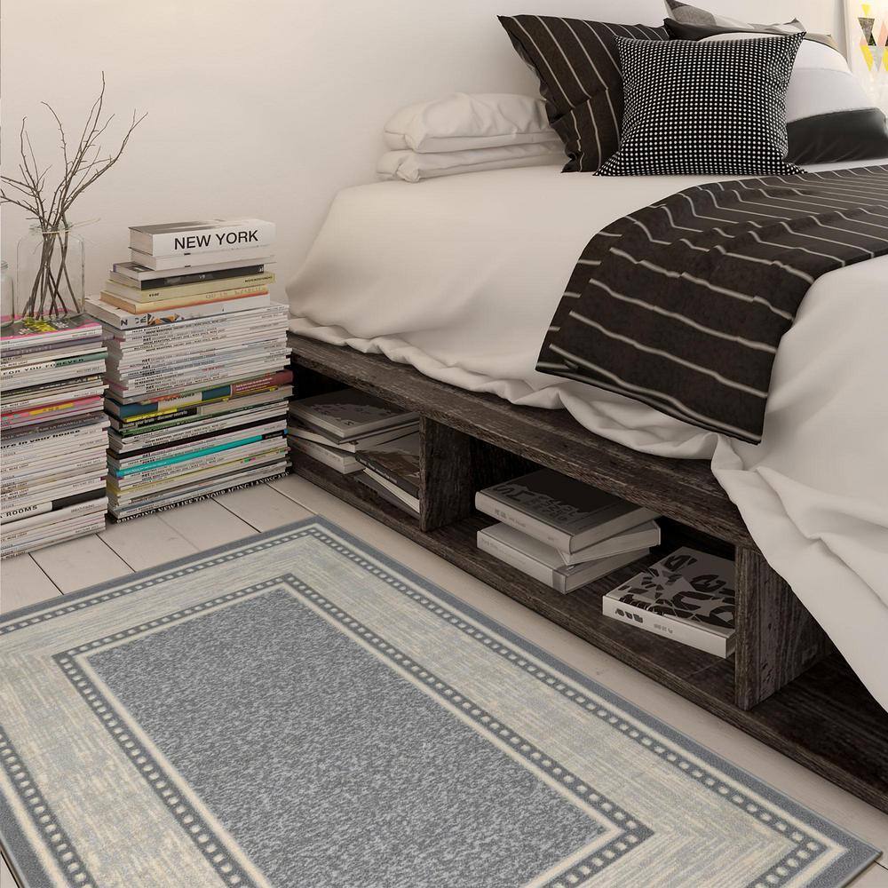 Light Gray Rectangular Synthetic Washable Area Rug