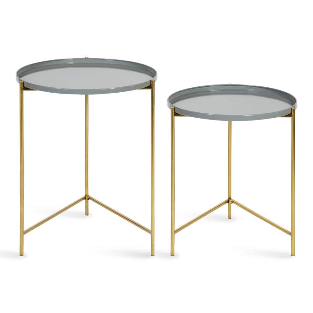 Ulani Gray and Gold Iron Nesting Side Table Set of 2