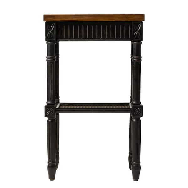 FUIN Rustic 13 in. Black Rectangular MDF End Table with Espresso Tray Top and Woven Wicker Shelf