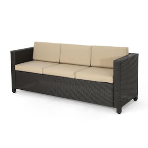 Anky Wicker Outdoor Sectional Sofas with Beige Cushions