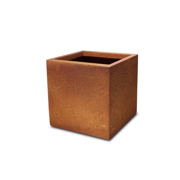 KANTE 16 in. H Square Iron Oxide Lightweight Concrete Durable Planter with Drainage Hole, Elegant, Handmade for Home & Garden