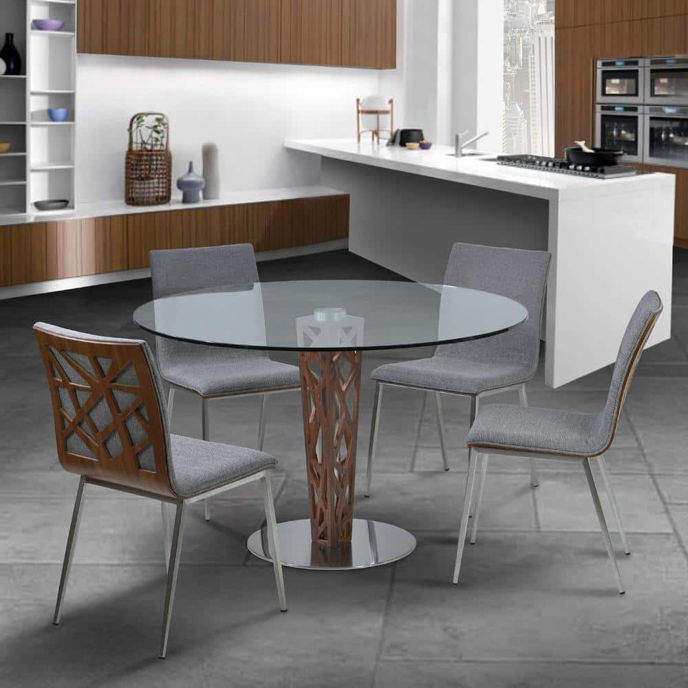 Crystal Gray Fabric and Walnut Back Side Chair Set