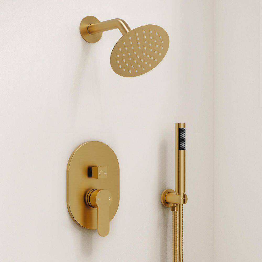 2-Spray Round Single-Handle Rain 6 in. Dual Shower Head Fixed and Handheld Shower in Brushed Gold price history on PriceWatchPro