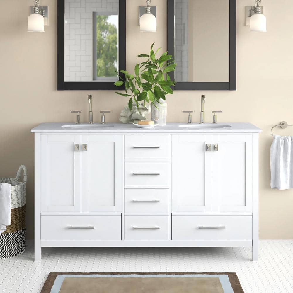 Magnolia 60 in. W x 22 in. D x 36 in. H Double Sink Vanity in White with Wh