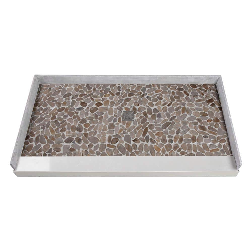 Pebble Creme Pre-Tiled Rectangular Shower Base with Center Drain