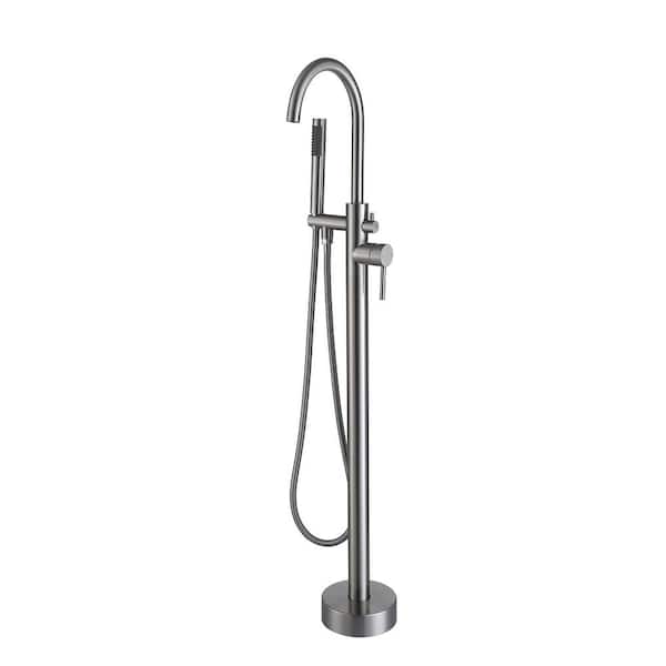 Maincraft Single-Handle Freestanding Tub Faucet High-Arch with Handheld Shower in Brushed Nickel