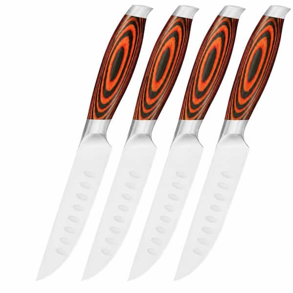 4-Piece 5 in. German X50CrMoV15 Stainless Steel Full Tang Straight Edge Steak Knife Set with Ergonomic Handle