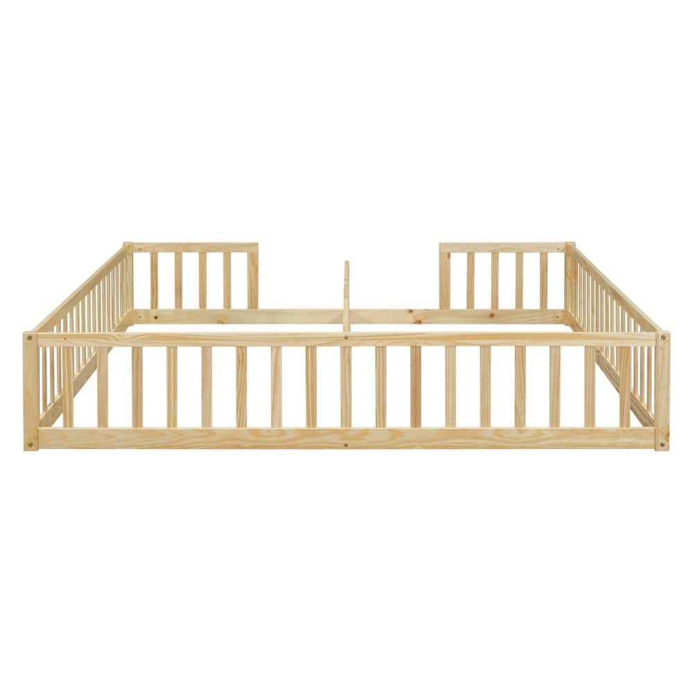 Natural Pine Wood Twin Floor Bed with Guardrails for Kids, No Box Spring Needed durable construction price history on PriceWatchPro