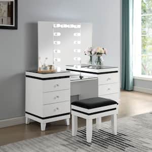 Peritvo 3-Piece White and Black Vanity Set with Light Bubs (63.88 in. H x 54 in. W x 20 in. D)