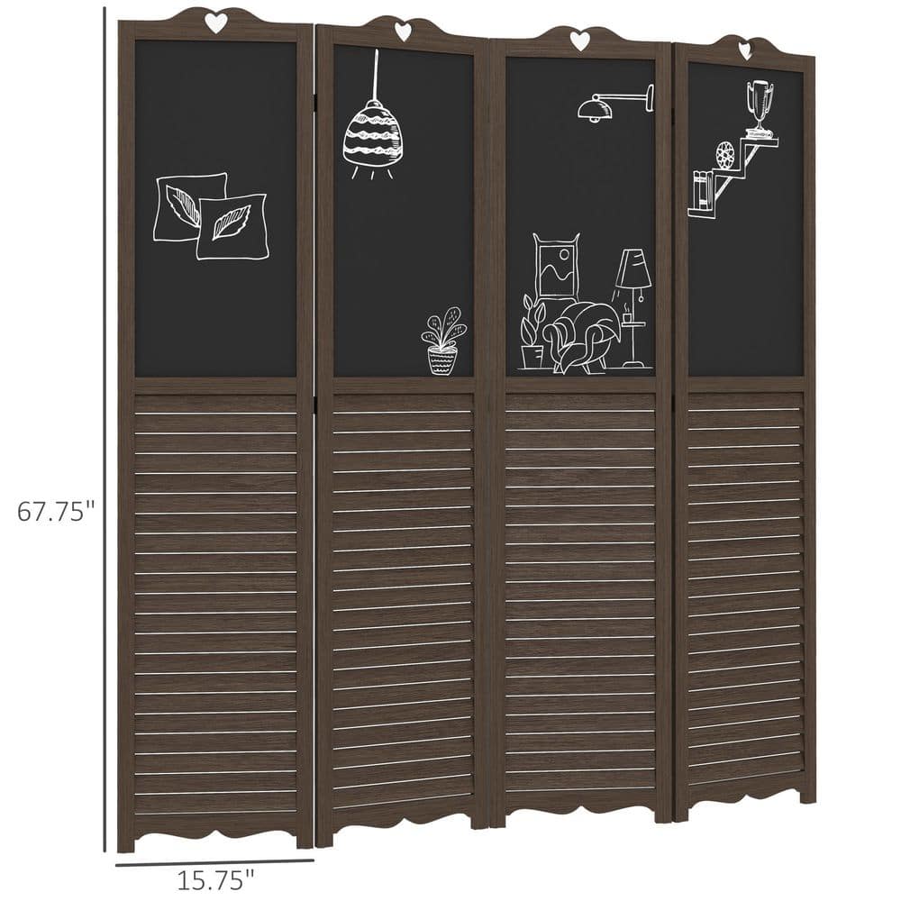 4-Panel Folding Room Divider with Blackboard, 5.5 Ft Tall Freestanding Privacy Screen Panels, Walnut Brown price history on PriceWatchPro