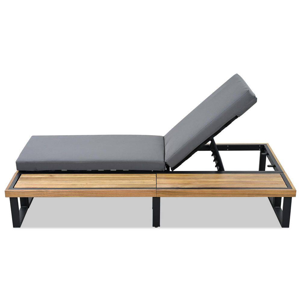 Brown Wood Outdoor Chaise Lounge with Gray Cushions, 5-Position Adjustable Backrest price history on PriceWatchPro