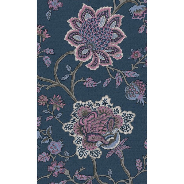 Walls Republic Navy Jacobean Flower Tropical Printed Non-Woven Paper Non Pasted Textured Wallpaper 57 Sq. Ft.