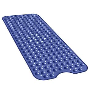 16 in. x 40 in. Non-Slip Bathtub Mat with Suction Cups and Drain Holes in Dark Blue