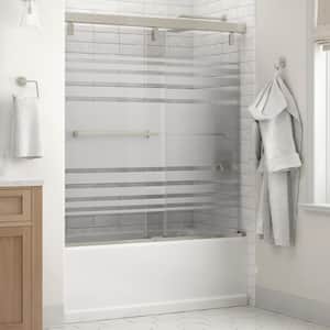 Mod 60 in. x 59-1/4 in. Soft-Close Frameless Sliding Bathtub Door in Nickel with 1/4 in. Tempered Transition Glass