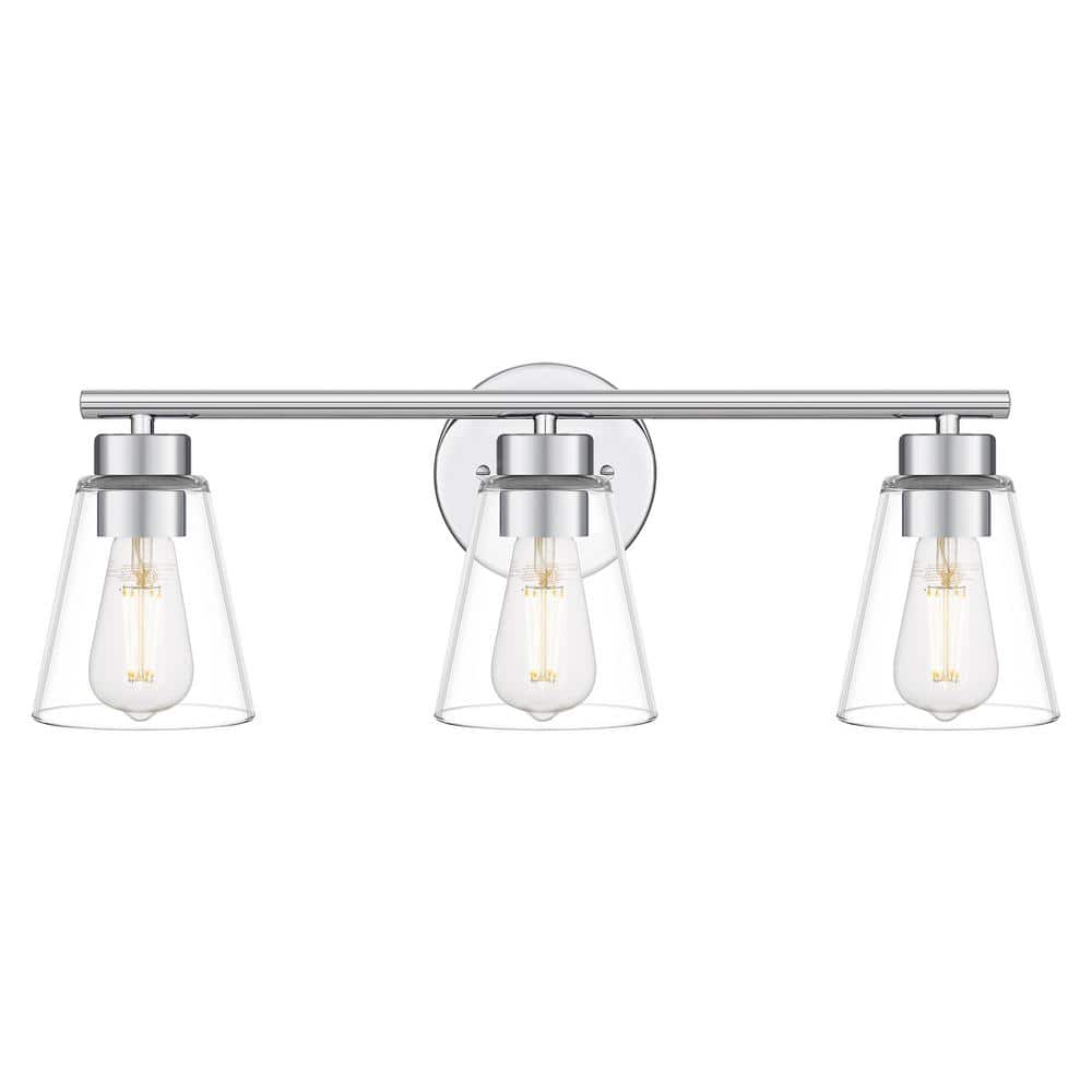 Hampton Bay Eastburn 22 in. 3-Light Polished Chrome Vanity Light with Clear Glass Shades