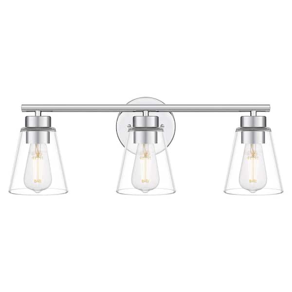 Hampton Bay Eastburn 22 in. 3-Light Polished Chrome Vanity Light with Clear Glass Shades