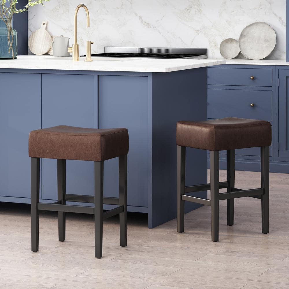 Lopez 26.75 in. Brown Wood Cushioned Counter Stool (Set of 2) price history on PriceWatchPro