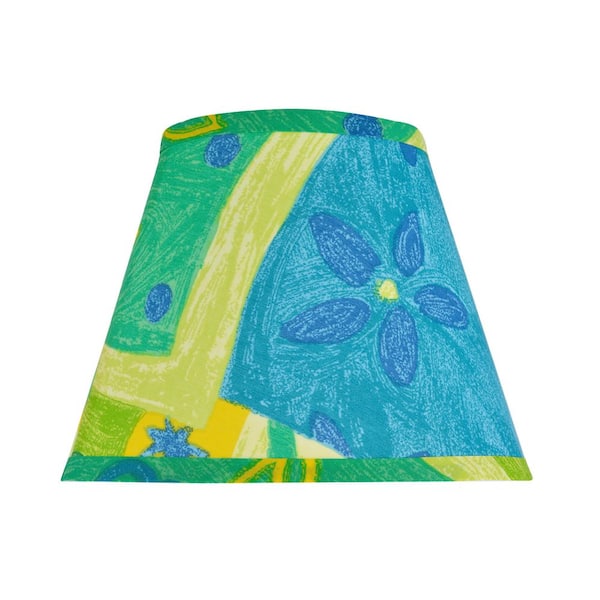 Aspen Creative Corporation 9 in. x 7 in. Blue, Yellow, Green and Print Leaf Design Hardback Empire Lamp Shade