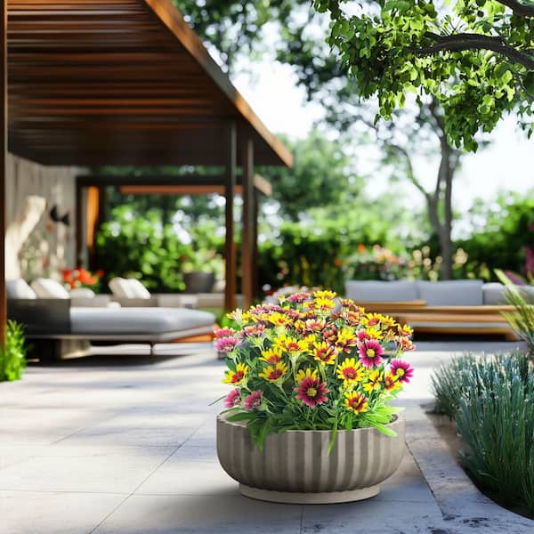 21 in. Large Light Gray (Enhanced Core) Concrete Round Planter / Pot with Drainage Holes