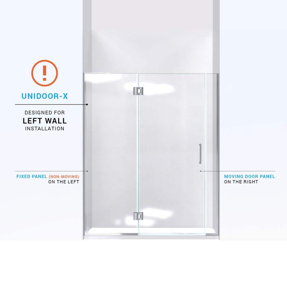 Unidoor-X 60" Frameless Hinged Shower Door with Clear Glass