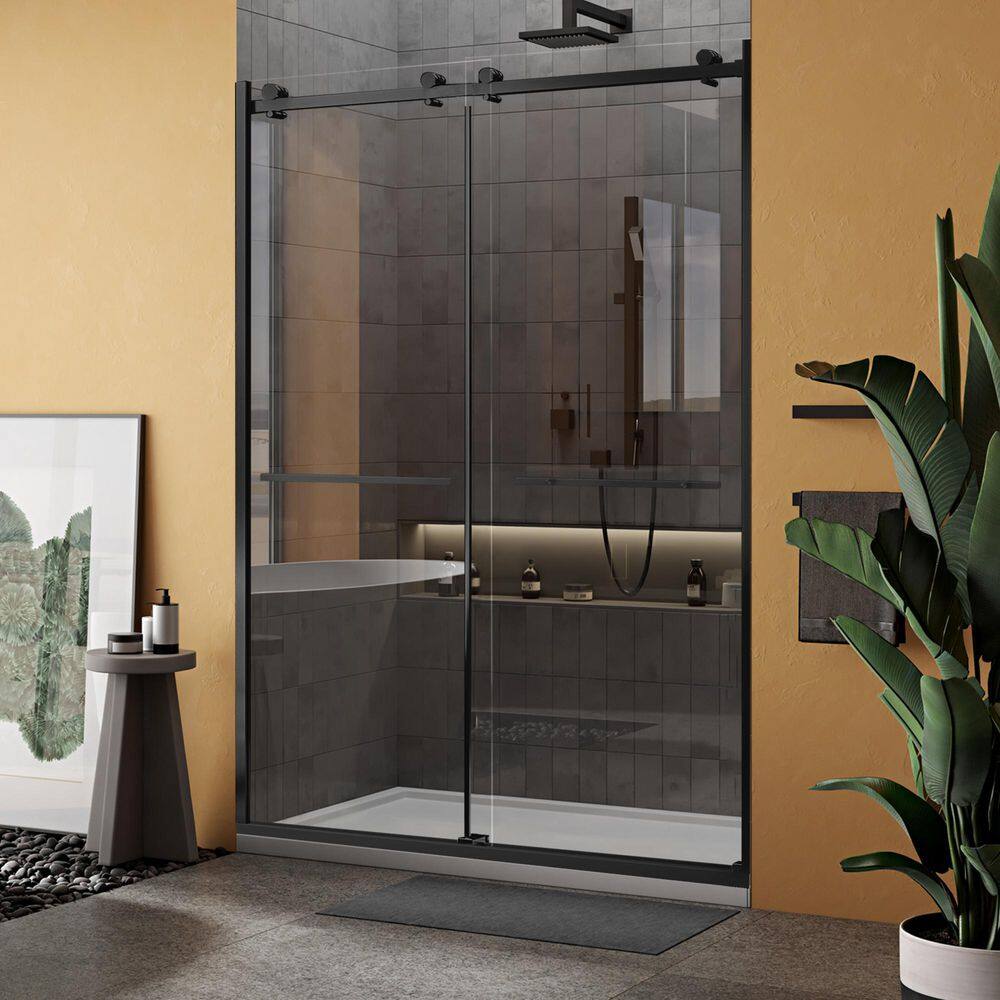 Portofino Matte Black Frameless Double Sliding Shower Door 48" x 79"