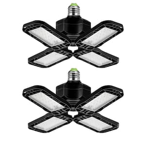80-Watt Black Deformable Adjustable LED Garage Light Ceiling Flush Mount Lighting 4-Leaf 6000K Daylight White (2-Pack)