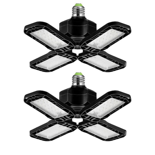 YANSUN 80-Watt Black Deformable Adjustable LED Garage Light Ceiling Flush Mount Lighting 4-Leaf 6000K Daylight White (2-Pack)