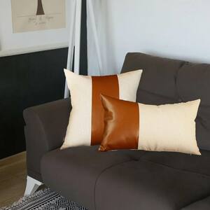 Brown Boho Handcrafted Vegan Faux Leather Mixed Solid Throw Pillow Cover (Set of 2)