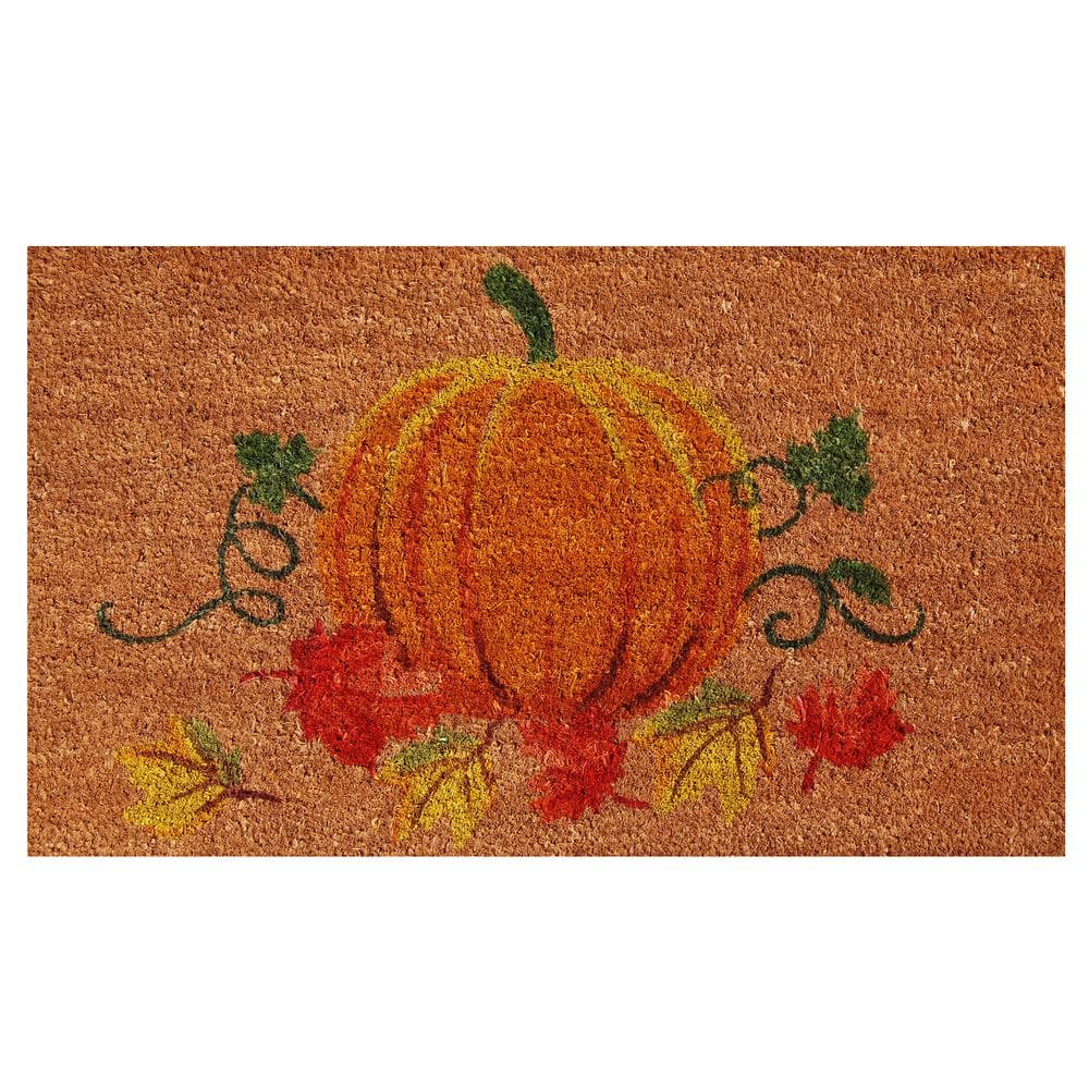 Nature's Bounty Multicolor Coir Outdoor Doormat with Pumpkin Design